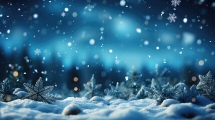 Fototapeta na wymiar Blue winter Christmas festive bright new year blurred background with bokeh