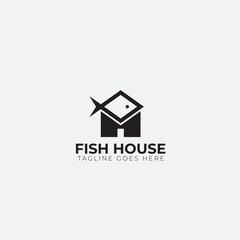 Fish and House logo design icon clean and minimal
