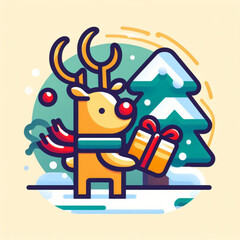 christmas reindeer with a gift