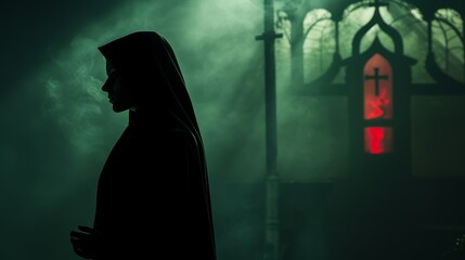 nun at night in the monastery.