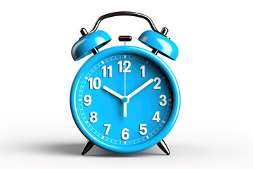 A blue alarm clock on white background. 