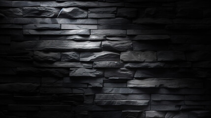 Black stone wall background, The surface of the brick dark jagged Abstract black wall background, Dark gray grunge banner, with space for design, studio room, interior texture for display products