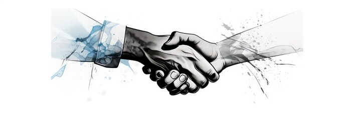 Handshake, introduction banner hand drawn with single line, illustration.