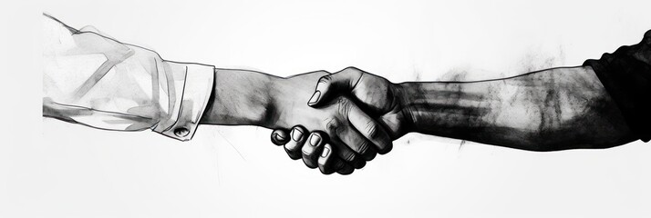 Handshake, introduction banner hand drawn with single line, illustration. - obrazy, fototapety, plakaty