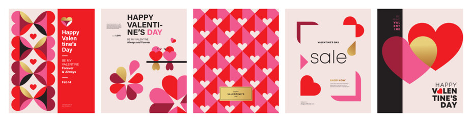 Set of Valentine's Day poster, greeting card, cover, label, sale promotion templates, pattern background in modern trendy geometric style. - 678507819