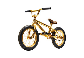 Golden bmx bicycle on white background, highest resolution, no shadows, die cut, png file.