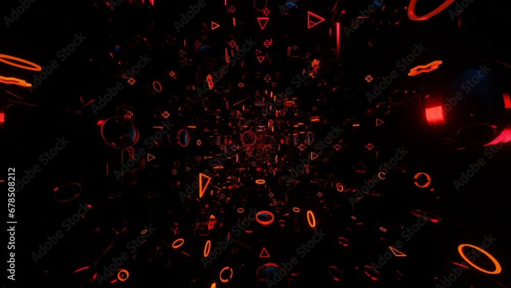 Poster camera pans through endless rows of red flashing figures on a black background. 3d render