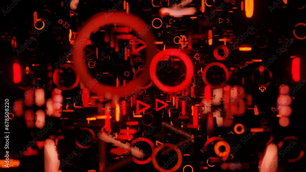 Poster camera pans through endless rows of red flashing figures on a black background. 3d render