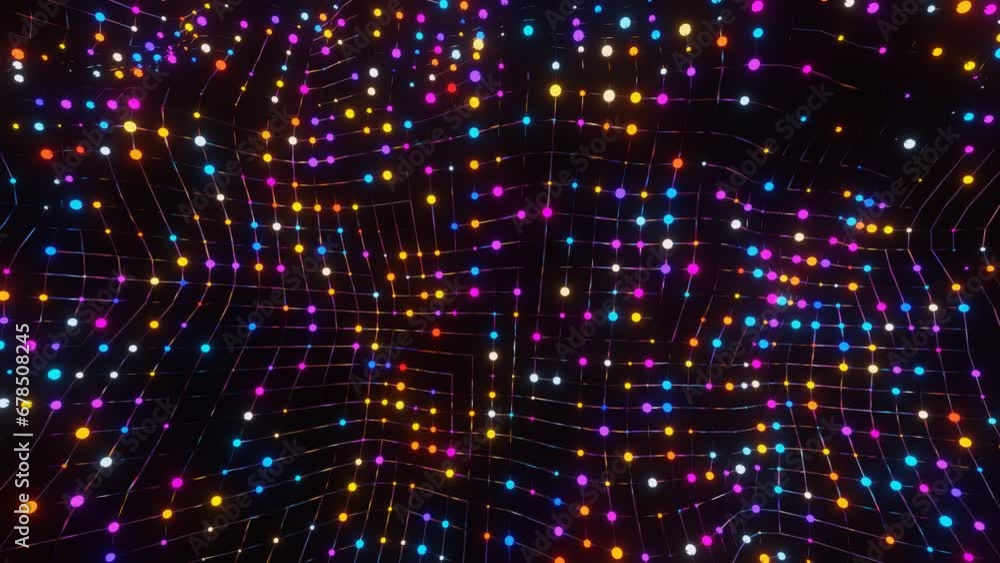 Aufkleber multi-colored luminous spheres on a moving metal grid. looping abstract animated background. 3d rend