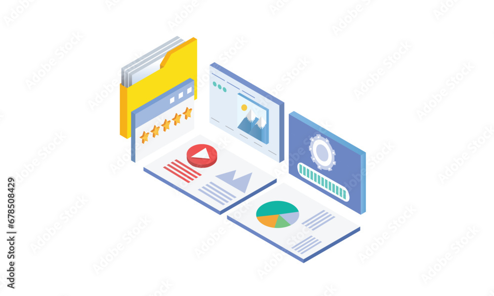 Aufkleber isometric install web wordpress templates.on white background.3d design.isometric vector design illu