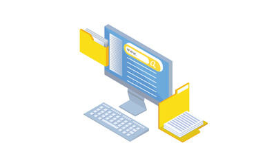 Isometric working in front of computer.on white background.3D design.isometric vector design Illustration.