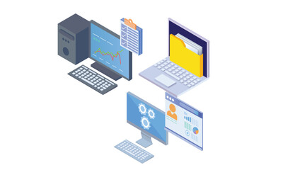 Isometric concept. Enterprise development configuration management.on white background.3D design.isometric vector design Illustration.