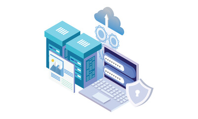 Isometric cloud server security and password.on white background.3D design.isometric vector design Illustration.