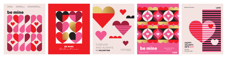 Set of Valentine's Day poster, greeting card, cover, label, sale promotion templates, pattern background in modern trendy geometric style. - 678508645