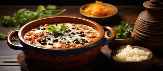 Traditional Honduran beans and cheese dip served over anafre