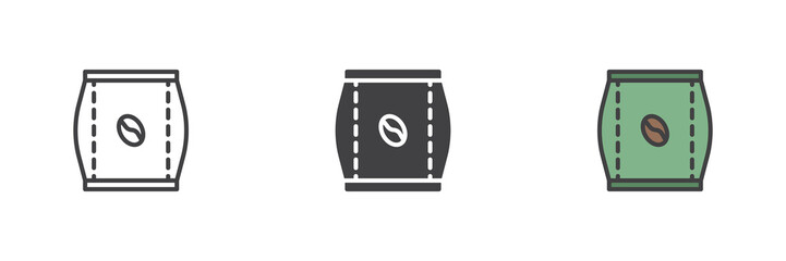 Coffee bag different style icon set