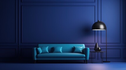 minimalist midnight blue color and black background, vintage atmosphere