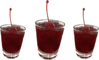 iced Red cherry cocktail drink in shot cup pattern on white background design for fabric print or wrap paper or wallpaper