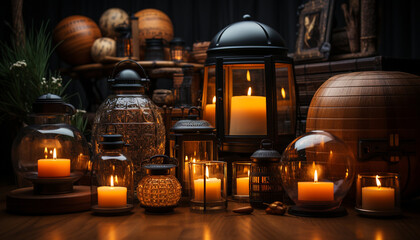Fototapeta na wymiar Romantic candlelight illuminates the tranquil night, creating a cozy ambiance generated by AI