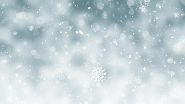 White Christmas Snowflakes Background. Snowfall Background.  Winter Christmas Background. Seamless Loop