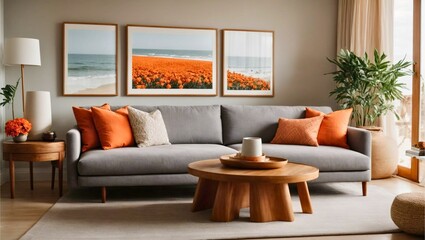 Modern Living Room with Orange Accents