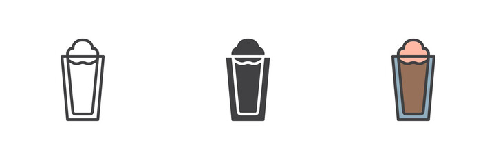 Glass of frappe different style icon set