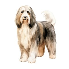 Naklejka na ściany i meble Bearded Collie dog breed watercolor illustration. Cute pet drawing isolated on white background.