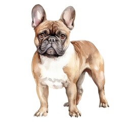 French Bulldog dog breed watercolor illustration. Cute pet drawing isolated on white background.