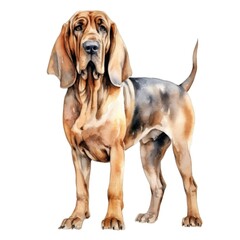 Bloodhound dog breed watercolor illustration. Cute pet drawing isolated on white background. - obrazy, fototapety, plakaty