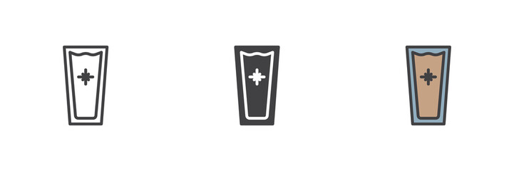 Glass of iced coffee different style icon set