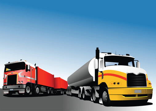 Two  trucks on the road. Vector 3d illustration