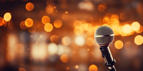 Microphone On Stage With Bokeh Light
