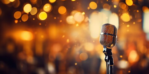 Microphone On Stage With Bokeh Light