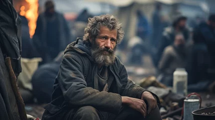 Foto op Canvas homeless and in poverty in a tent city, alone © sirisakboakaew