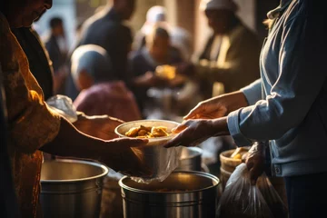 Fotobehang Help volunteers donate free food to those in need. © sirisakboakaew
