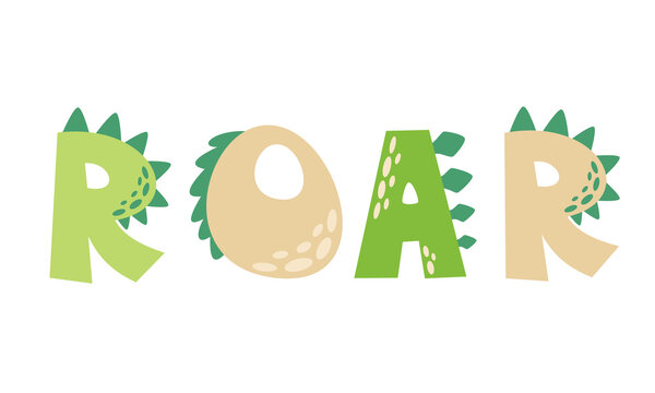 Vector lettering for the print. Lettering Roar in the style of dinosaurs, the roar of dinosaurs and beasts . Vector illustration
