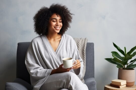 beautiful woman relaxing over a cup of tea. AI Generated