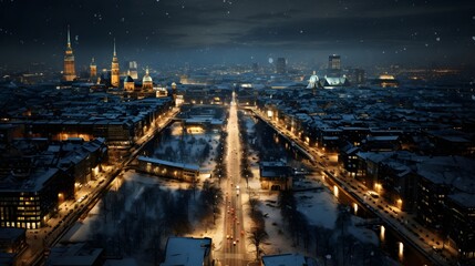 Fototapety  Winter landscape of Berlin city Germany in night