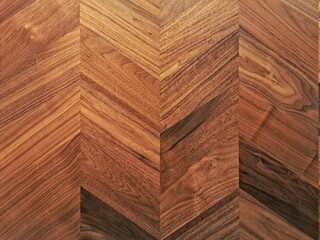 Dark walnut chevron (fishbone) surface. Natural interior design for tables, backdrops, floors and...