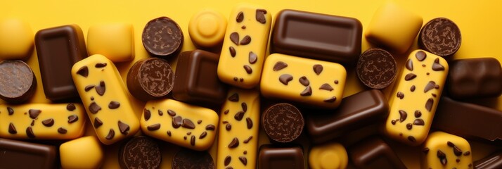 Pattern Chocolate Bars Against Yellow Background , Banner Image For Website, Background abstract , Desktop Wallpaper
