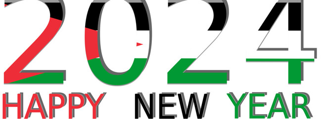 Happy New year 2024 text typography with Palestine flag design