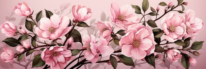 Pink Rose Watercolor Pattern Seamless Background , Banner Image For Website, Background abstract , Desktop Wallpaper