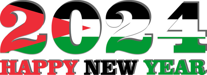 Happy New year 2024 text typography with Palestine flag transparent design