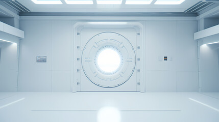 Secret door in high-tech modern facility abstract poster web page PPT background, digital technology commercial photography background