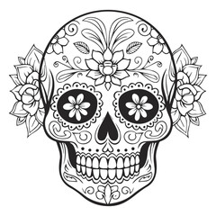 Black and white drawing skull print,editable,print ready,t-shirt print,tattoo art,eps,clip art,cricut file