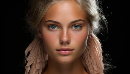 Naklejka premium One beautiful woman, young and elegant, looking at camera generated by AI