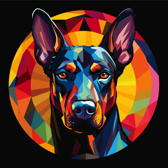 Vector Art Illustration of a Doberman Pinscher Dog Cubist Style Inside a Circular Frame on a Black Background