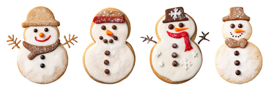 Set of Gingerbread snowman christmas cookie xmas on transparent background. cutout, PNG file. Mock up for product presentation. banner, poster, card, t shirt, sticker.