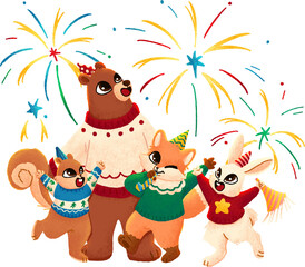 Animals Celebrating the New Year Illustration