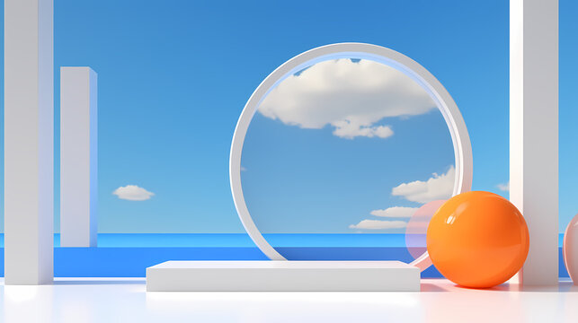 Orange or white blue, modern, summer, podium, stage, product commercial photography background, PPT background, 3D rendering, product cosmetics display